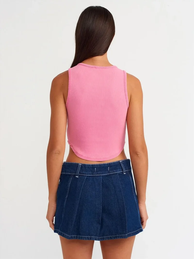 ديلفين Dilvin Women's Ribbed Crop Blouse With Buttons