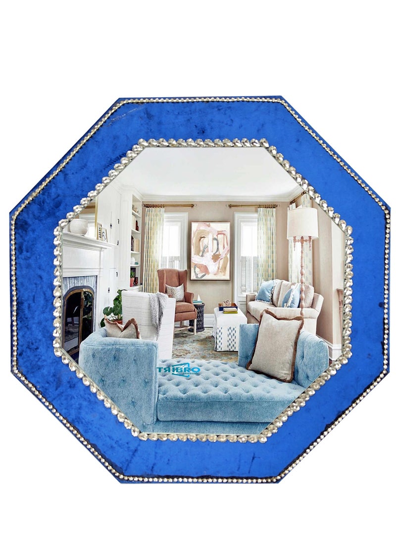 TriBro Octagon COOL LOOK Handmade Decorative Wall Mirror with Blue and Silver colour Decorative Mirror for Bedroom Livingroom and Hallway Measuring 50.8 x 50.8cm x 10mm - Image 1