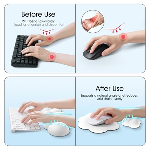 Retuhapy Cloud Wrist Rest Keyboard Cushion, 4-in-1 Ergonomic Cloud Keyboard Wrist Rest and Mouse Pad Set with Memory Foam Arm Support for Palm, Cute Desk Accessory for PC Gaming Setup, White - Image 3