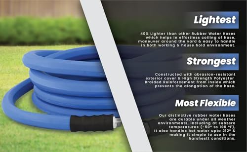 BluBird AG-LITE BSAL5825 5/8" x 25' Hot/Cold Water Rubber Garden Hose, 100% Rubber, Ultra-Light, Super Strong, 500 PSI, 50F to 190F Degrees, High Strength Polyester Braided - Image 3