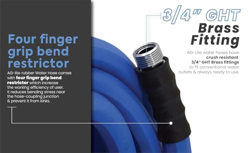 BluBird AG-LITE BSAL5825 5/8" x 25' Hot/Cold Water Rubber Garden Hose, 100% Rubber, Ultra-Light, Super Strong, 500 PSI, 50F to 190F Degrees, High Strength Polyester Braided - Image 4
