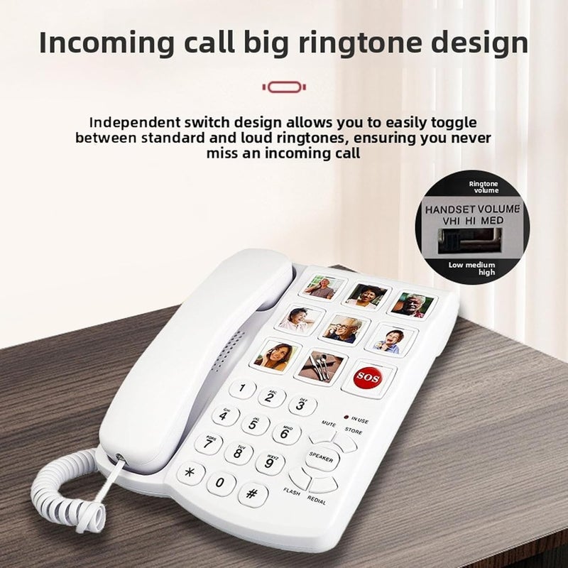 Naroote Big Buttons Corded Landline Telephone, Handsfree Function Memory Phone, One Touch Dialling Telephone, Ideal for People with Disorders Hearing Damage - Image 2