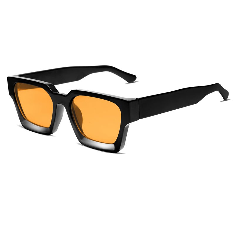 VANLINKER Vintage Thick Square Sunglasses for Men Women Retro Chunky Rectangle Trendy Shades VL9731 Black Frame/Yellow Orange Lense - Image 1