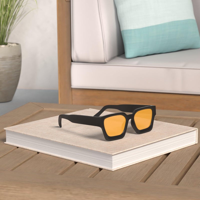 VANLINKER Vintage Thick Square Sunglasses for Men Women Retro Chunky Rectangle Trendy Shades VL9731 Black Frame/Yellow Orange Lense - Image 2