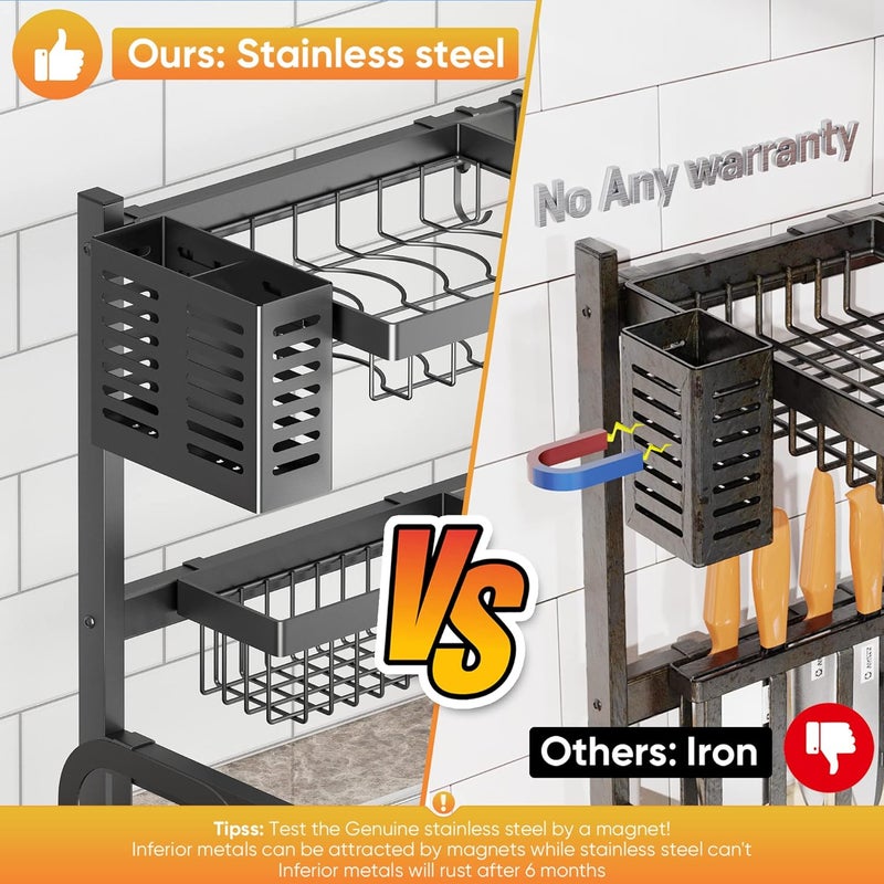 Pusdon Over Sink(24"-40") Dish Drying Rack, Adjustable Cutlery Holders Drainer Shelf for Kitchen Supplies Storage Counter Organizer Stainless Steel Display- Space Save Must Have (24≤Sink Size≤40inch, black) - Image 5