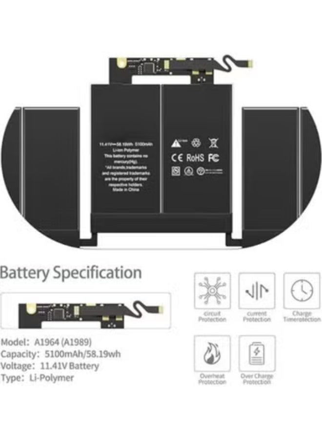 Replacement Laptop Battery for MacBook Pro 13" – Compatible with A1989, A1964 (Mid 2018-2019), and A2251 (2020) Models – 11.41V Lithium Polymer - Image 2