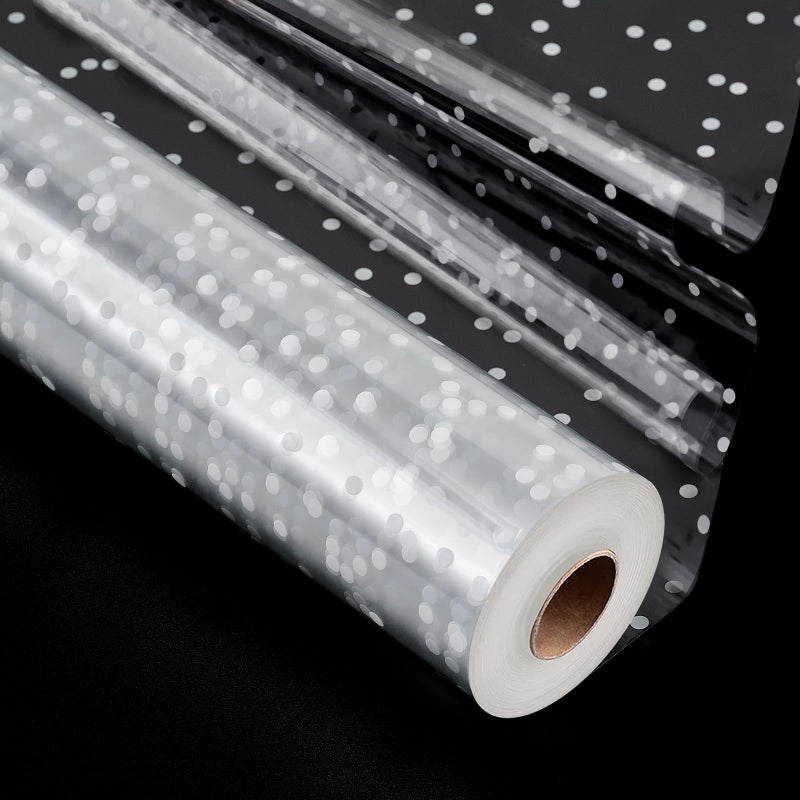 Luckam Clear Cellophane Gift Wrapping Paper Roll, 49 Ft x 15.7 in, 3 Mil Thickness with White Dots, Ideal for Flower Bouquets, Christmas Gifts, and Extra Wide Baskets - Image 1