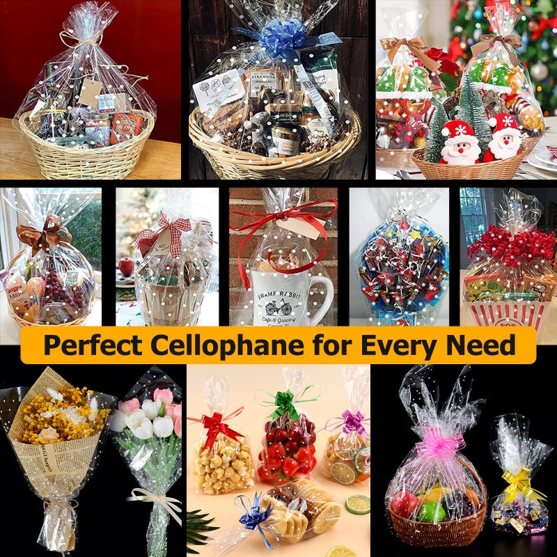 Luckam Clear Cellophane Gift Wrapping Paper Roll, 49 Ft x 15.7 in, 3 Mil Thickness with White Dots, Ideal for Flower Bouquets, Christmas Gifts, and Extra Wide Baskets - Image 3