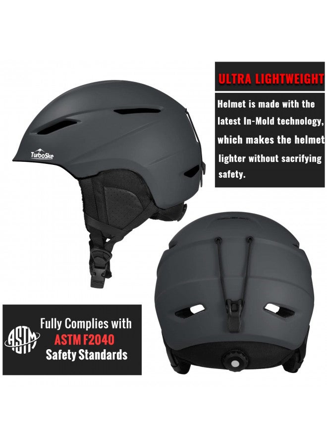 TurboSke Ski Helmet, Snowboard Helmet Snow Sports Helmet, Audio Compatible Helmet for Men, Women and Youth (M, Black) - Image 1