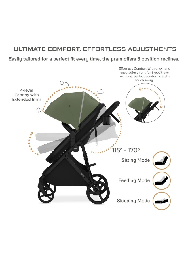 neobreez HEXA 2-in-1 Convertible Travel System Pram Stroller, Carry Cot & Bassinet, XL Basket, Waterproof UPF 50+ Canopy, Baby Trolley Pushchair with Reversible Handlebar,  2-in-1 Cup Holder, 0–4Yrs, 22kg, 3Yr Wty