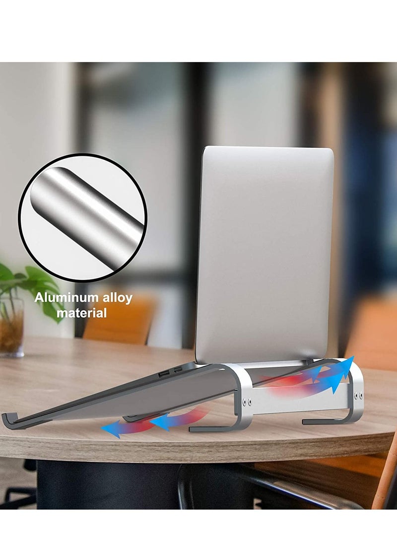 SYOSI حامل كمبيوتر محمول لمكتب كمبيوتر محمول مريح من الألومنيوم جيد التهوية لأجهزة Macbook Air Pro وDell Xps وHp مقاس 11 و14 و15.6 و17.3 بوصة للعمل من المنزل باللون الفضي  - Image 5