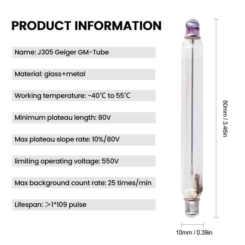 Geiger Counter Tube: 50±10cg/cm2 Tin Oxide Cathode - Coaxial Cylindrical Thinshell Structure J305 G-M Tube for Radiation Detection Equipment Installation - Image 3