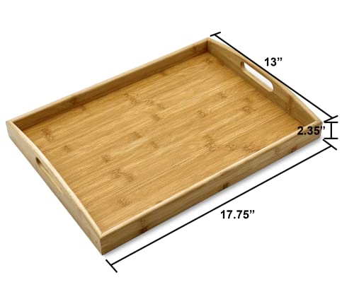 Bamboo Bam & Boo Natural Bamboo Serving Tray Extra Large Rectangular with Handles for Food, Drinks, Storage, Decor, Vanity, Breakfast, Parties, Weddings, Picnics(17.75” x 13” x 2.35”, Natural) - Image 3