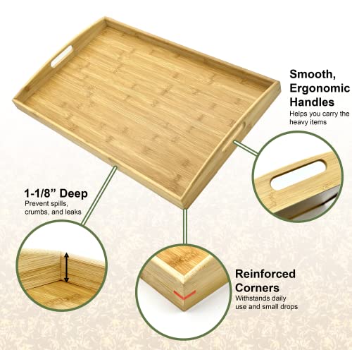 Bamboo Bam & Boo Natural Bamboo Serving Tray Extra Large Rectangular with Handles for Food, Drinks, Storage, Decor, Vanity, Breakfast, Parties, Weddings, Picnics(17.75” x 13” x 2.35”, Natural) - Image 2