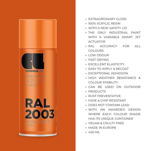 Cosmos Paints Cosmos LAC Acrylic Paint Spray Can for DIY Projects Spray Paint, 400 ml (RAL 3000 Flame Red) - Image 2
