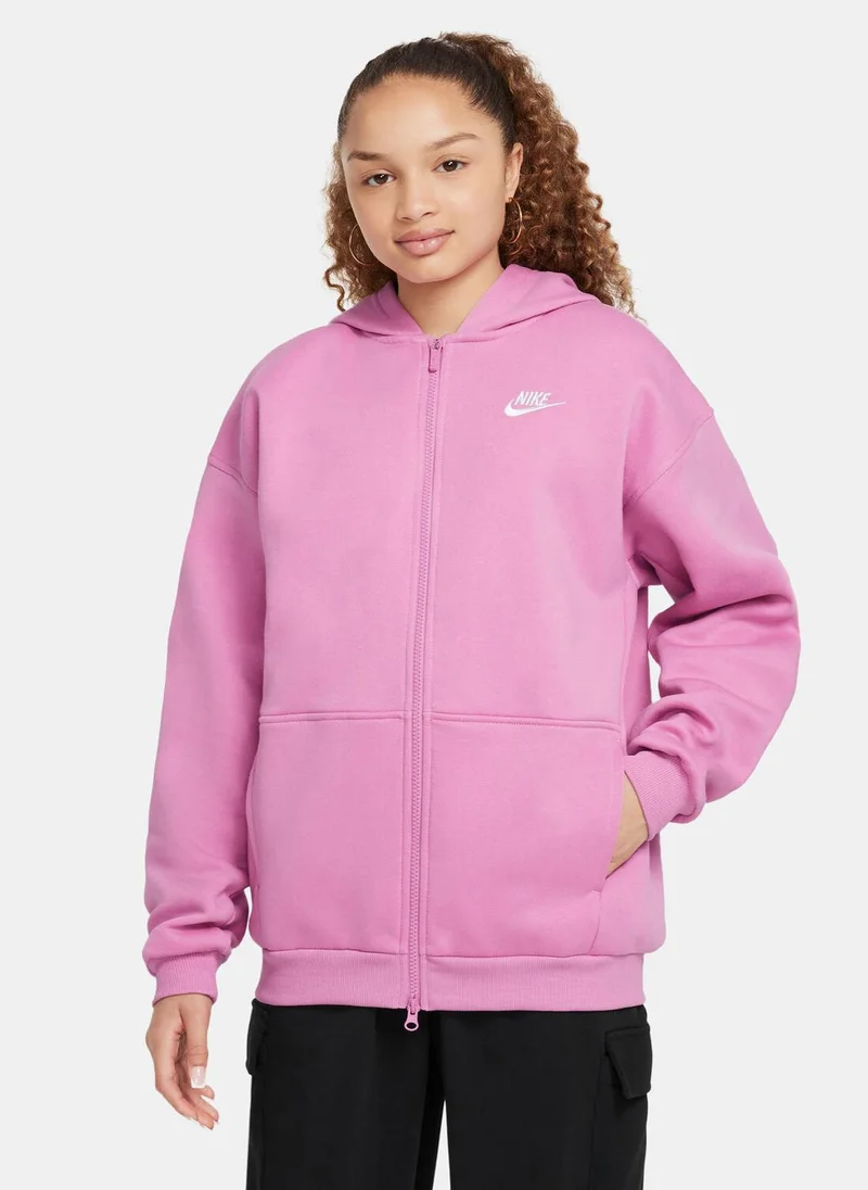 نايكي Kids' Sportswear Club Fleece Oversized Full-Zip Hoodie
