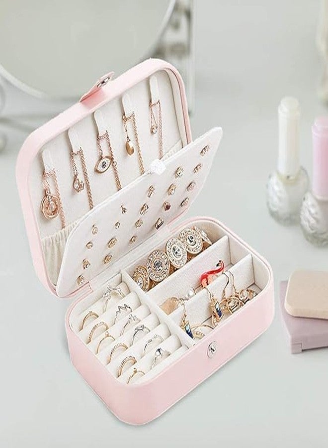 CRENTROVA Jewellery Organiser PU Leather Zipper Portable Storage Box Case with Dividers Container for Rings, Earrings, Necklace.Home Organizer.Multifunction Storage Box for Girls & Women (Pink) - Image 4