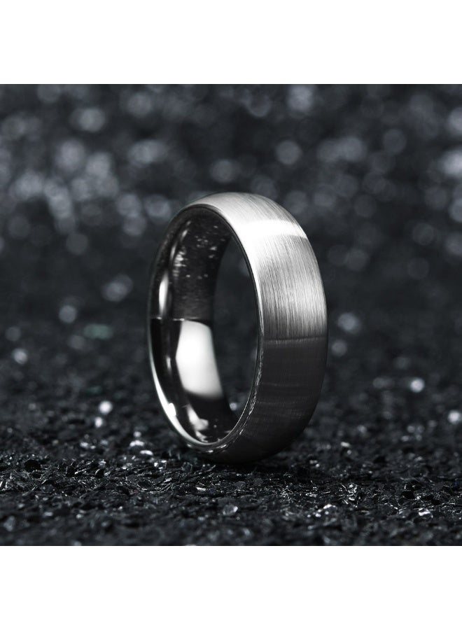 LAST TOUCH 6mm Brushed Tungsten Carbide Ring – Domed Matte Finish with High-Polish Comfort Fit Inner Band - Image 3