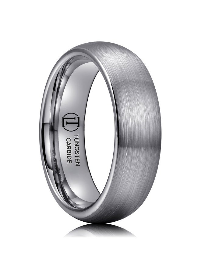 LAST TOUCH 6mm Brushed Tungsten Carbide Ring – Domed Matte Finish with High-Polish Comfort Fit Inner Band - Image 1
