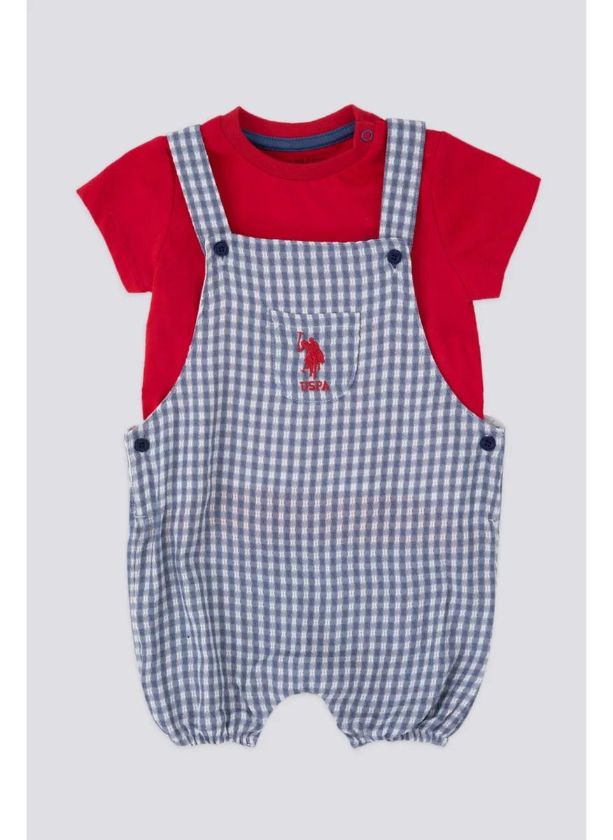 U.S. Polo Assn. U.S. Polo Assn Tiny Squares Navy Blue Baby Overalls T-shirt Set