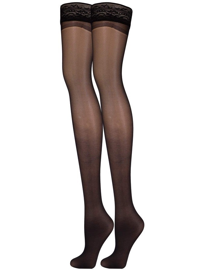 NuVein Sheer Compression Stockings for Women, 8-15 mmHg Support, Light Denier, Thigh High, Closed Toe, Black, Medium - Image 1