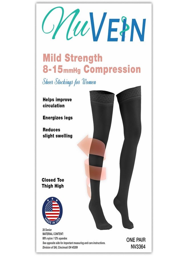 NuVein Sheer Compression Stockings for Women, 8-15 mmHg Support, Light Denier, Thigh High, Closed Toe, Black, Medium - Image 4
