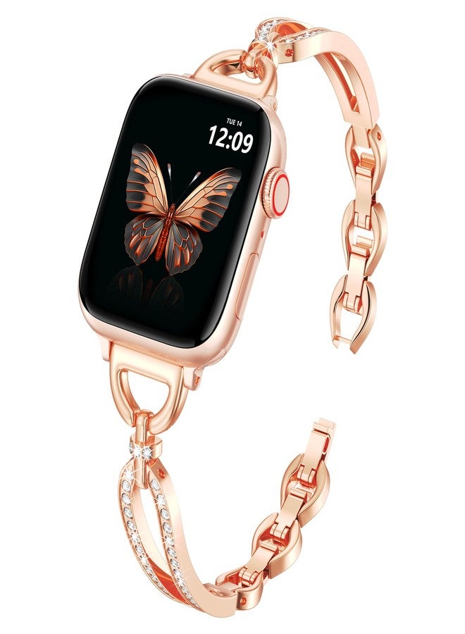MOFREE Slim Metal Band Compatible with Apple Watch Bands for Women 38mm/40mm/41mm/42mm (Series 11/10), Bracelet Strap Band for iWatch SE/9/8/7/6/5/4/3/2/1, Lightweight Dressy Women Bands Rose Gold - Image 1