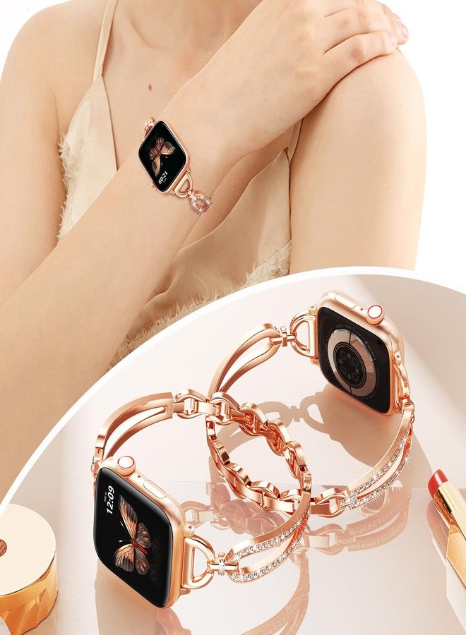 MOFREE Slim Metal Band Compatible with Apple Watch Bands for Women 38mm/40mm/41mm/42mm (Series 11/10), Bracelet Strap Band for iWatch SE/9/8/7/6/5/4/3/2/1, Lightweight Dressy Women Bands Rose Gold - Image 2