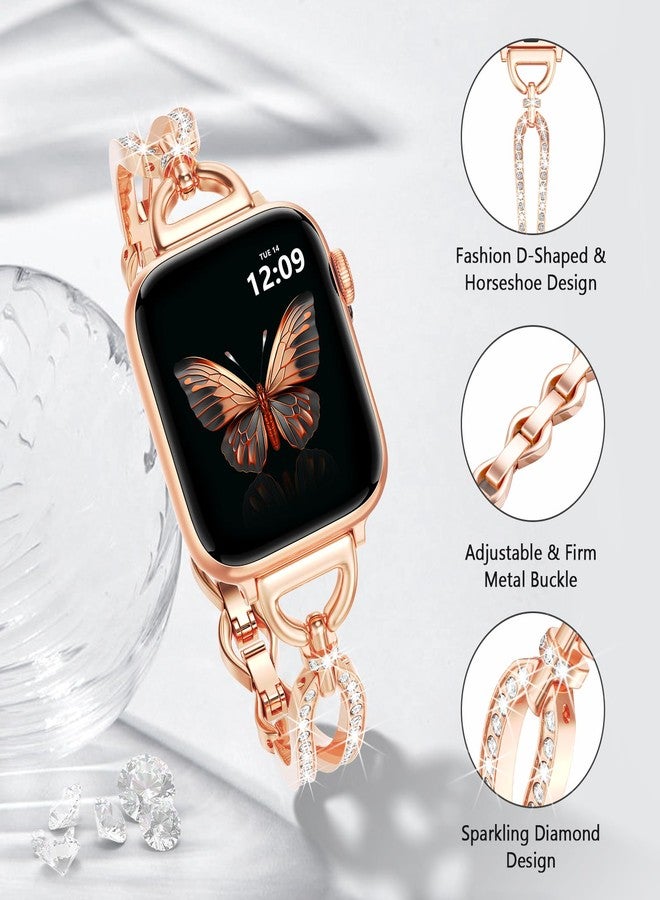 MOFREE Slim Metal Band Compatible with Apple Watch Bands for Women 38mm/40mm/41mm/42mm (Series 11/10), Bracelet Strap Band for iWatch SE/9/8/7/6/5/4/3/2/1, Lightweight Dressy Women Bands Rose Gold - Image 3