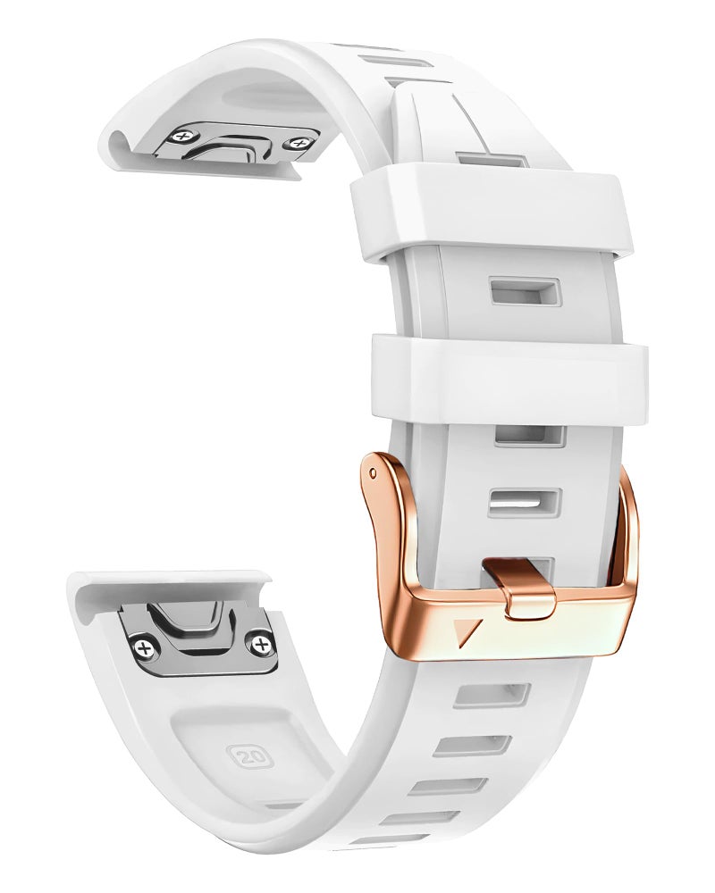 OUTVI 20mm Watch Band for Garmin fenix 8 43mm 6s 5s 7s pro epix pro gen 2 42mm Descent Mk2s Mk3 Mk3i soft silicone quick fit 20 bands with Rose Gold buckle for women White - Image 1