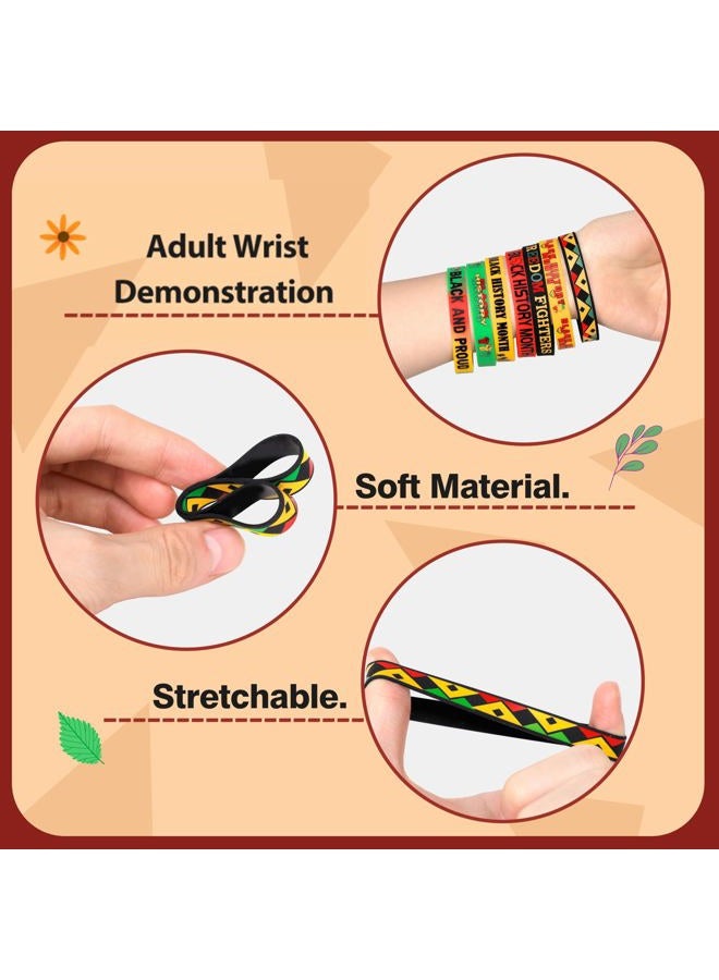Moon Boat 144PCS Black History Month Decorations Bracelets: Silicone Rubber Wristbands Bulk Gifts African Party Favors - Image 5