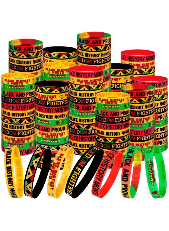 Moon Boat 144PCS Black History Month Decorations Bracelets: Silicone Rubber Wristbands Bulk Gifts African Party Favors - Image 1