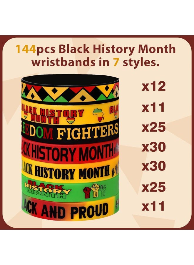 Moon Boat 144PCS Black History Month Decorations Bracelets: Silicone Rubber Wristbands Bulk Gifts African Party Favors - Image 4