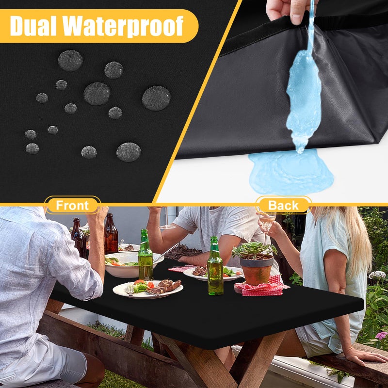 Spotjoy Rectangle Table Cloth, Waterproof Elastic Fitted Tablecloth for 6 Foot Folding Tables, Washable Polyester Tablecloths for Picnic, Camping, Outdoor (Black, 30"x72") - Image 3