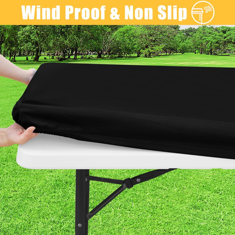 Spotjoy Rectangle Table Cloth, Waterproof Elastic Fitted Tablecloth for 6 Foot Folding Tables, Washable Polyester Tablecloths for Picnic, Camping, Outdoor (Black, 30"x72") - Image 2