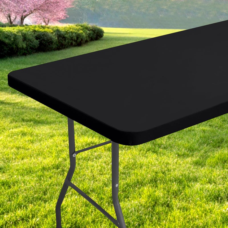 Spotjoy Rectangle Table Cloth, Waterproof Elastic Fitted Tablecloth for 6 Foot Folding Tables, Washable Polyester Tablecloths for Picnic, Camping, Outdoor (Black, 30"x72") - Image 1