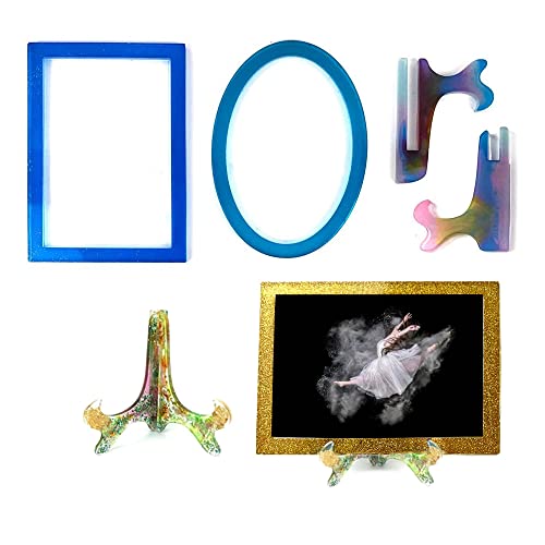 metulip Resin Mold for Photo Frame Silicone Picture Frames Resin Molds for Casting Rectangle Oval Photo Frame Molds with Stand Holder for DIY Personalized Crafts Handmade Gifts Home Table Decor - Image 2