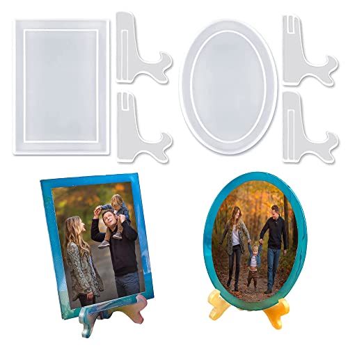metulip Resin Mold for Photo Frame Silicone Picture Frames Resin Molds for Casting Rectangle Oval Photo Frame Molds with Stand Holder for DIY Personalized Crafts Handmade Gifts Home Table Decor - Image 1