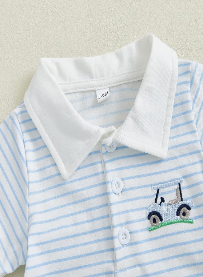 Lenjindjer Newborn Baby Boy Golf Clothes Short Sleeve Striped Golf Embroidery Polo T-shirt Jumpsuit Summer One Piece Outfits (White, 3-6 Months) - Image 5