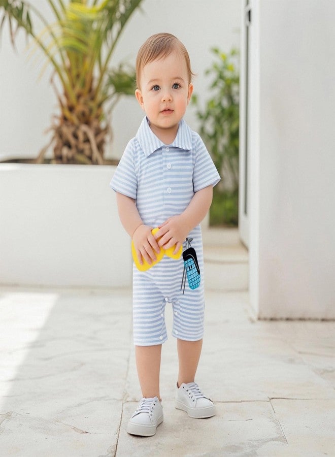Lenjindjer Newborn Baby Boy Golf Clothes Short Sleeve Striped Golf Embroidery Polo T-shirt Jumpsuit Summer One Piece Outfits (White, 3-6 Months) - Image 4