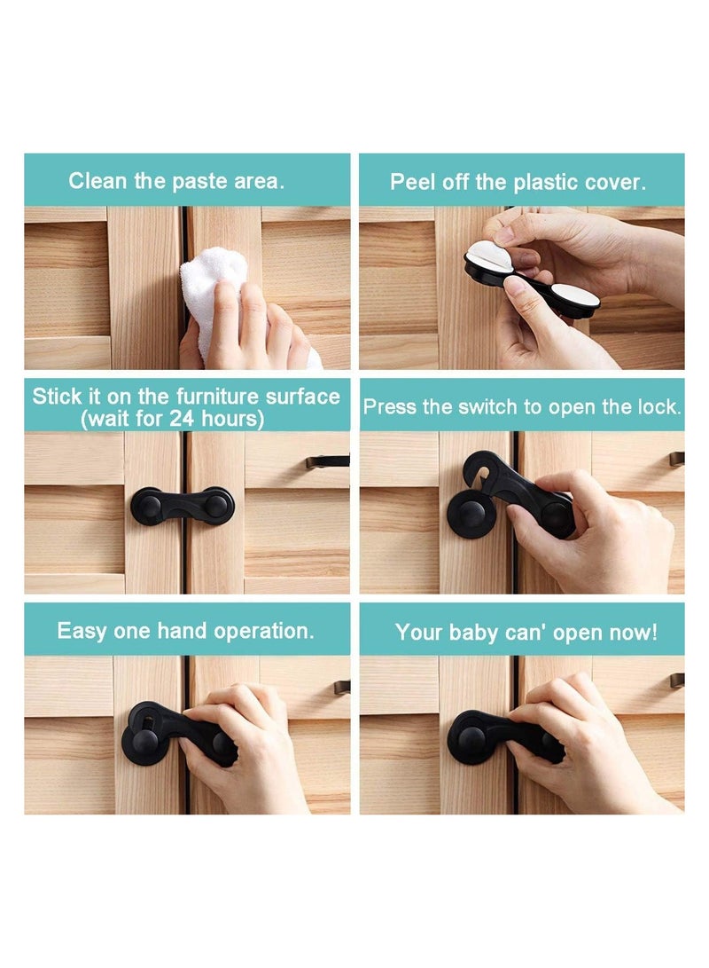 Child Safety Cabinet Locks (10 Pack) - Baby Proofing Latches Lock for Drawers, Toilet Seat, Fridge, Oven, with 10 Extra 3M Adhesives (Black) - Image 5