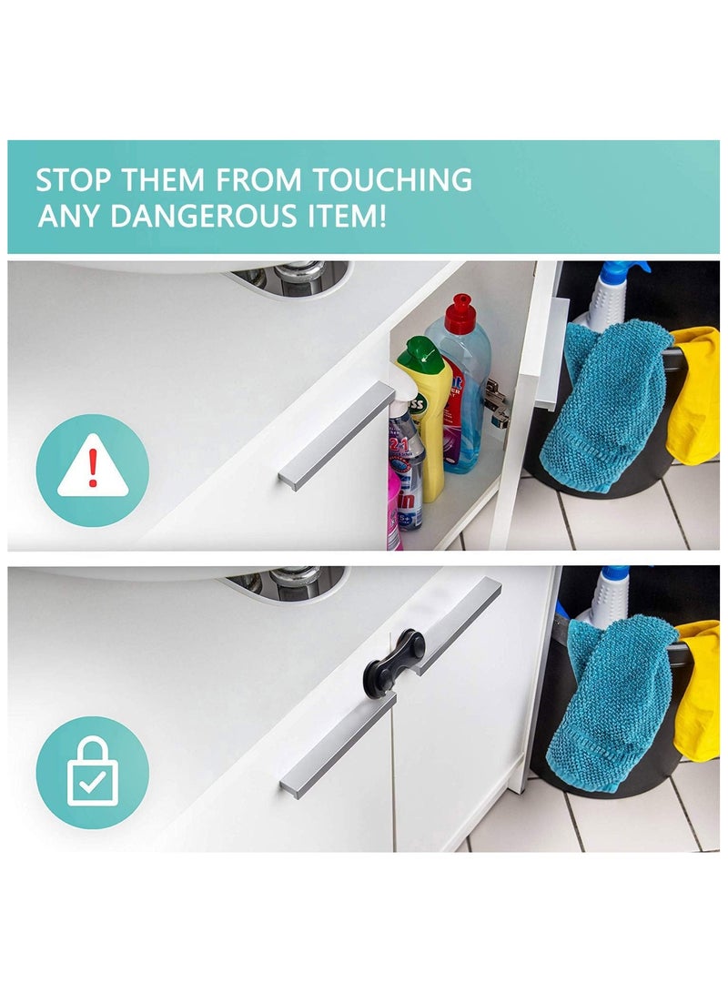 Child Safety Cabinet Locks (10 Pack) - Baby Proofing Latches Lock for Drawers, Toilet Seat, Fridge, Oven, with 10 Extra 3M Adhesives (Black) - Image 3