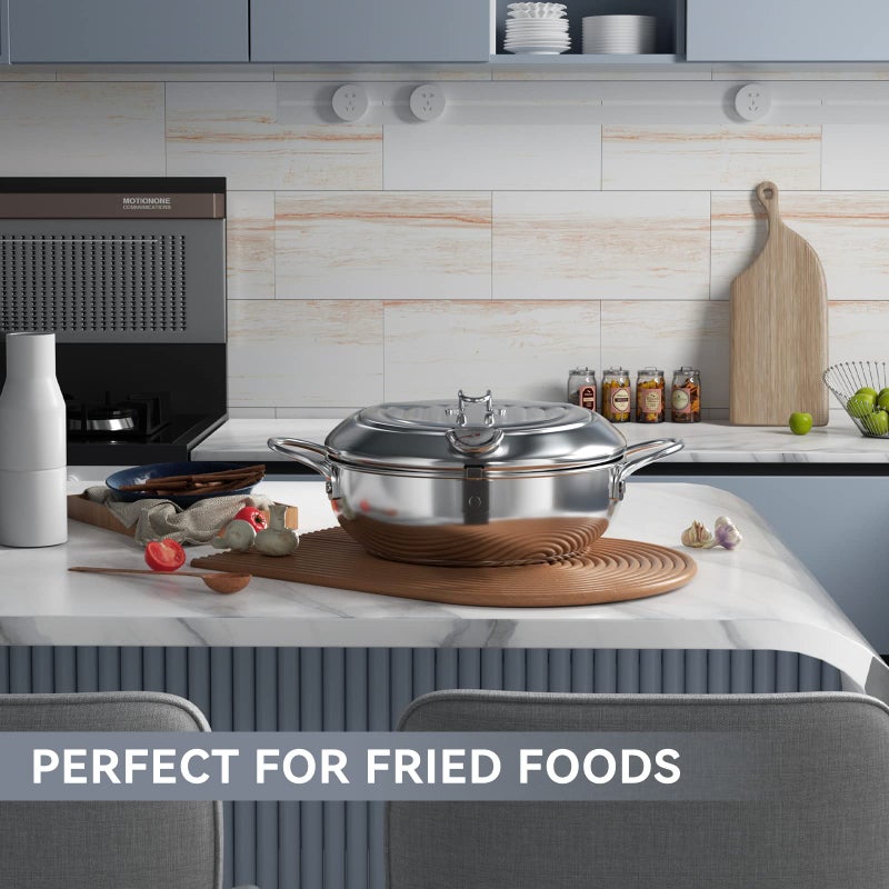 Kerilyn Deep Fryer Pot, 11 Inch/4.2 L Janpanese Style Tempura Frying Pot with Lid, 304 Stainless Steel with Temperature Control and Oil Drip Drainer Rack, for Kitchen French Fries, Chicken etc - Image 5