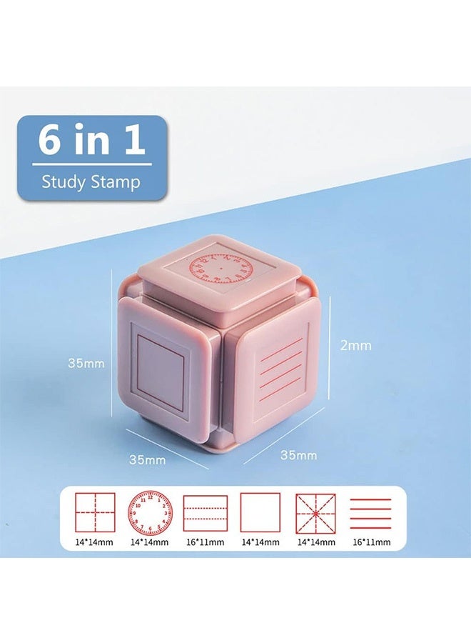 Beauenty Kids Educational Six-side Seal Clock Stamp Teaching Aids Toy Learning Recognition Tian Character Grid Stamp,Square Grid Seal Primary School  Children's Pinyin Learning(pink） - Image 2