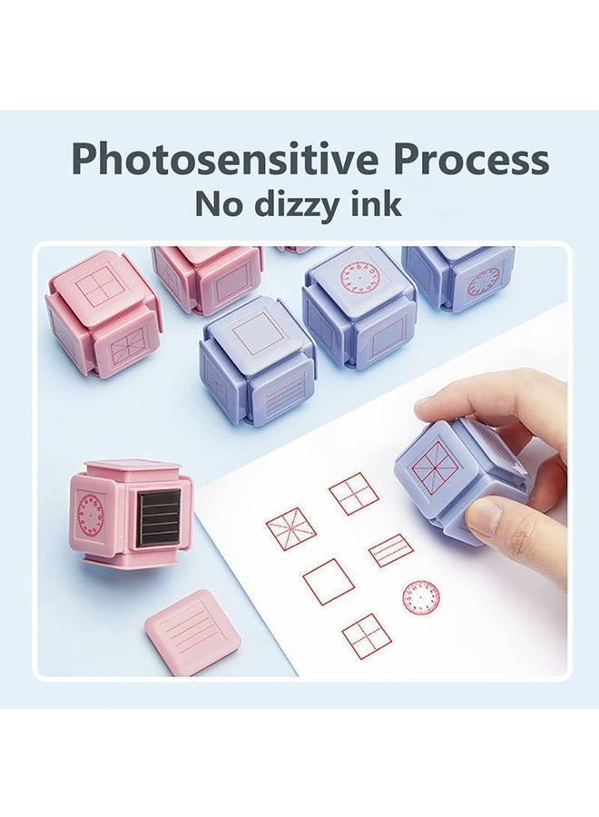 Beauenty Kids Educational Six-side Seal Clock Stamp Teaching Aids Toy Learning Recognition Tian Character Grid Stamp,Square Grid Seal Primary School  Children's Pinyin Learning(pink） - Image 4