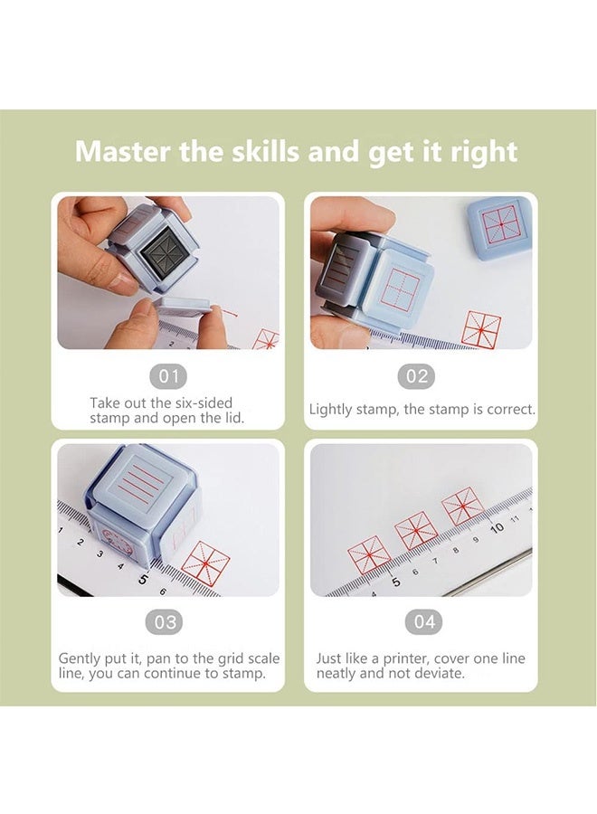 Beauenty Kids Educational Six-side Seal Clock Stamp Teaching Aids Toy Learning Recognition Tian Character Grid Stamp,Square Grid Seal Primary School  Children's Pinyin Learning(pink） - Image 5