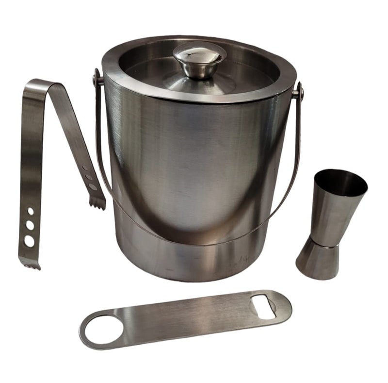 Proniks Stainless Steel Insulated Ice Bucket with Opener and Ice Tong peg Measure and Hip Flask Scope Keeps Ice Cold for 6 h for Home bar Accessories Mini barWine Large - Image 4