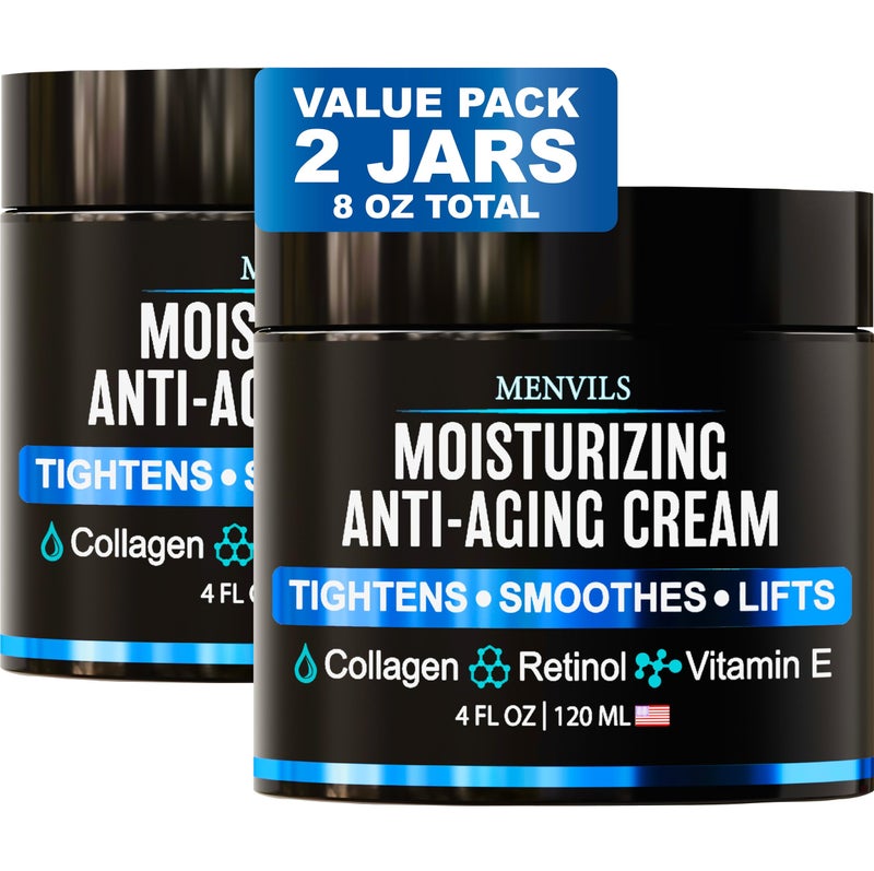 2 Pack Mens Face Moisturizer Cream  Anti Aging  Wrinkle for Men with Collagen Retinol Vitamins E Jojoba Oil  Face Lotion  Age Facial Skin Care  Eye Wrinkle  8 oz Total
