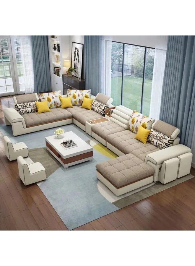 Generic 7-Seater Fabric Sectional Sofa  Smart Couch for Elegant Living Rooms (Khaki)  - Image 1