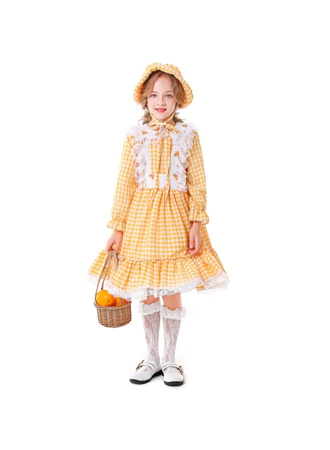 NIBEMINENT Yellow checkered floral colonial girl costume, grassland pilgrim farm personality photo costume - Image 1